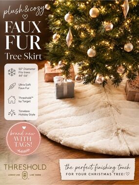 Threshold Faux Fur White Christmas Tree Skirt 50” NWT Holiday Decor